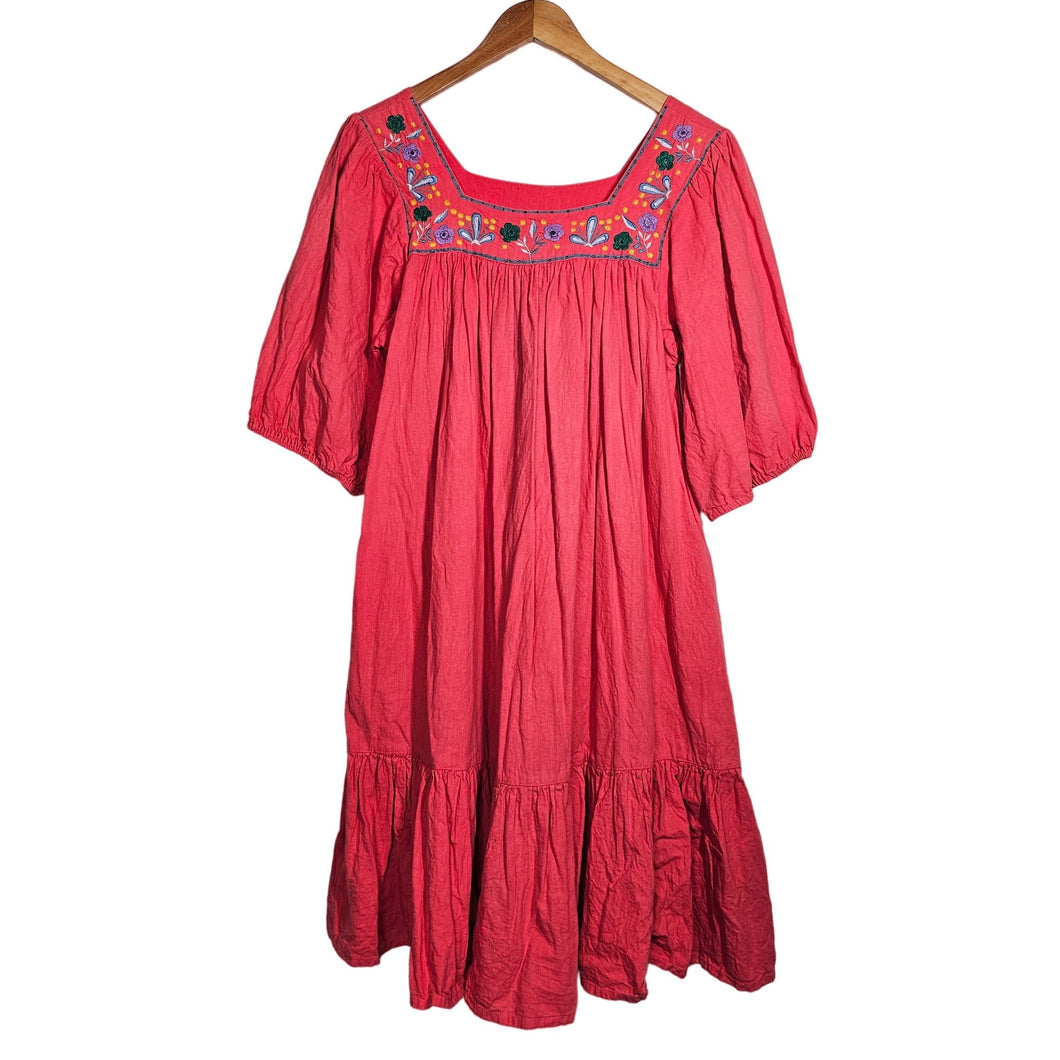 Sandy Starkman Vintage A-Line Embroidered Mexican Dress Square Neck Women's Large