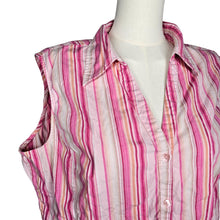 Load image into Gallery viewer, Y2k St. Johns Bay Sleeveless Button Down Shirt Stretch Pink Stripes Women&#39;s XL
