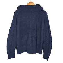 Load image into Gallery viewer, J. Crew Cable-Knit Half-Zip Sweater In Super Soft Yarn Navy Women Small NWT

