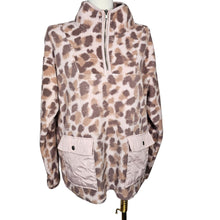 Load image into Gallery viewer, Como Vintage Half Zip Sherpa Athletic Sweater Leopard Print Brown Women&#39;s Large

