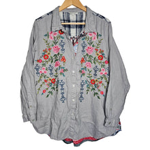 Load image into Gallery viewer, John Mark Embroidered Floral 100% Linen Button Down Shirt Pockets Women&#39;s L
