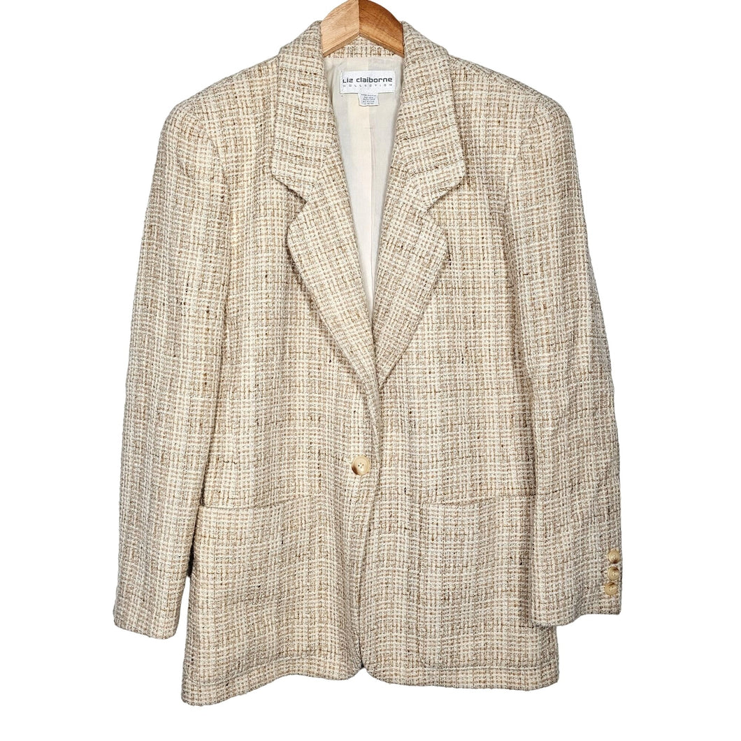Vintage Liz Claiborne Tweed Neutral Blazer Jacket Union Label Women's Small