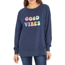 Load image into Gallery viewer, Wildfox Good Vibes Embroidered Comfy Pullover Sweatshirt Blue Women Size Small
